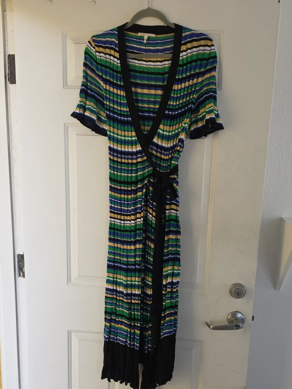 MAJE Ramacca Striped Knitted Maxi Wrap Dress